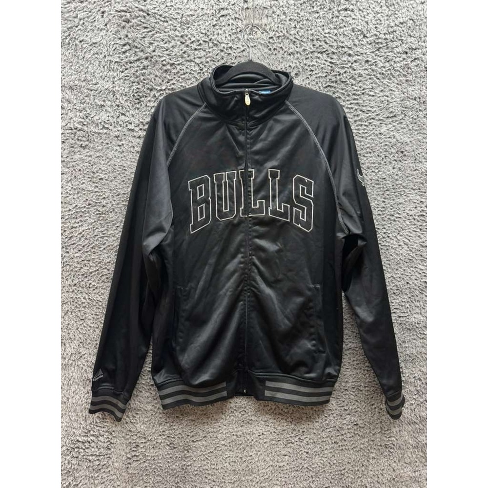 Vintage Majestic Chicago Bulls Tricot Full Zip Track Jacket Black Men Size LTโ